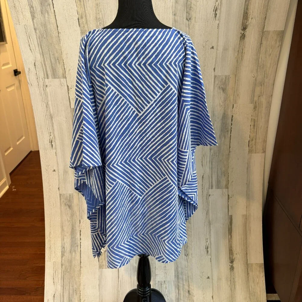 Echo Women's Size Small Tunic Swim Coverup Kimono Sleeves Blue/White